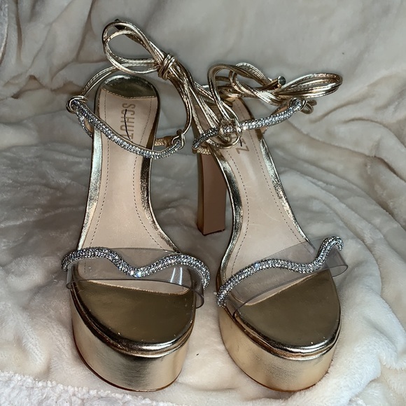 ‼️NEW $158.00 SCHUTZ Cath Crystal-Embellished Platform Sandals - Picture 5 of 12